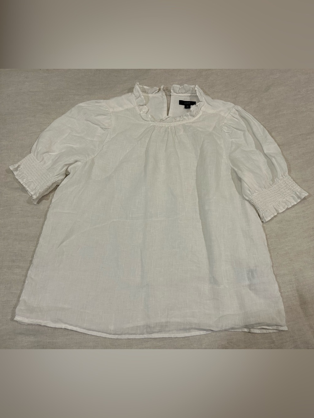 J. Crew White linen Ruffle Collar Puff Sleeve top Blouse